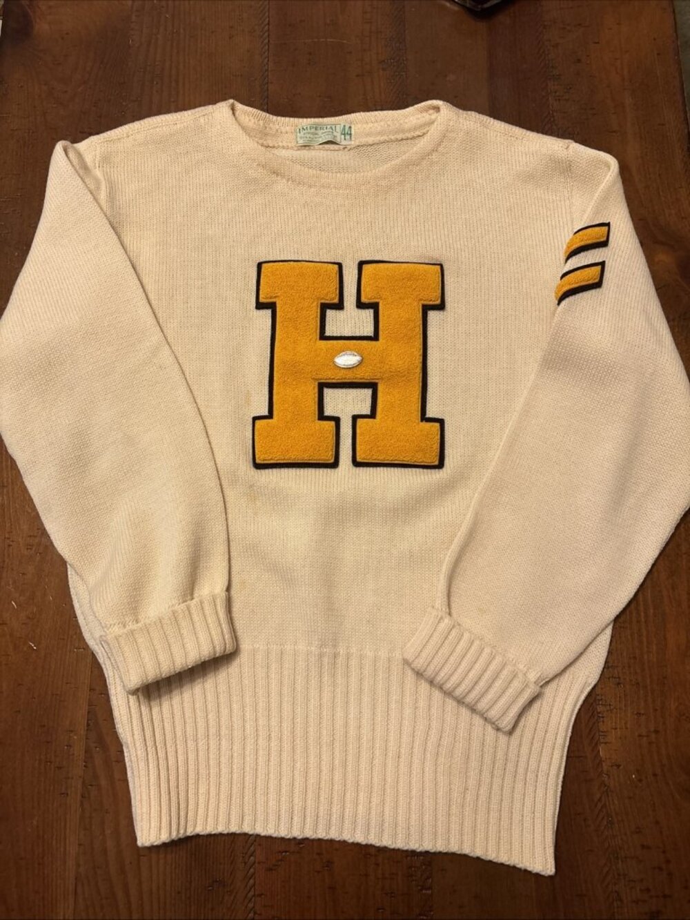 Vintage Imperial Beige Letterman’s Sweater Ladies Size 44 100% Wool